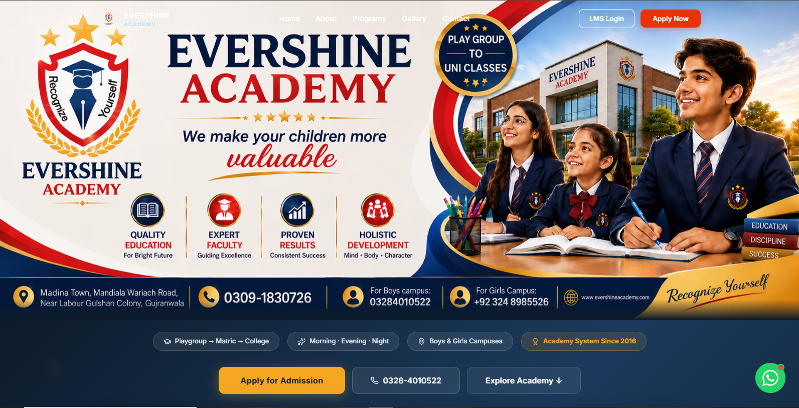 Evershine Academy ERP & LMS — 01 Public Gateway