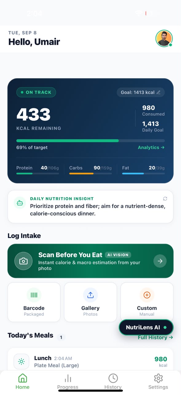 NutriLens AI — 02 Metabolic Dashboard